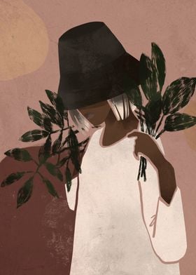 Woman in Hat with Plants