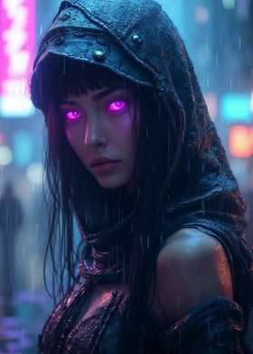 Cyberpunk Woman with Glowing Eyes