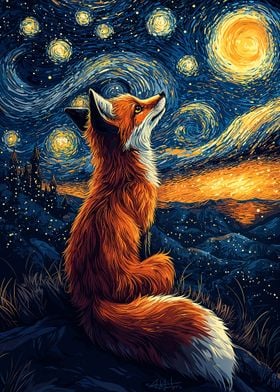 Fox Under Starry Night