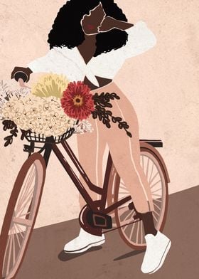 Woman on Bicycle with Flowers