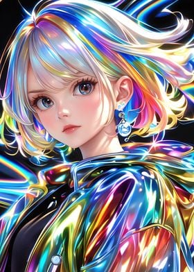 Anime Girl with Rainbow Hair