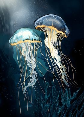 Golden Jellyfish Art