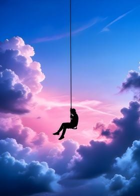 Silhouette Swinging in Clouds