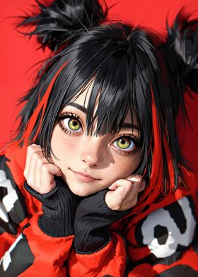 Anime Girl with Red Hoodie