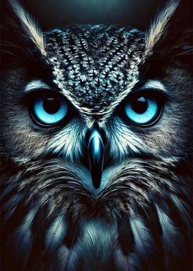 Blue-Eyed Owl Portrait