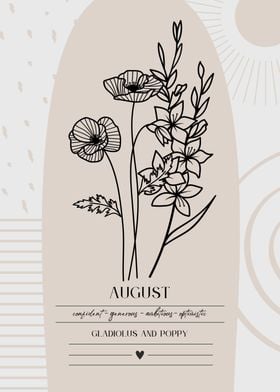 August Birth Month Flower Gladiolus Poppy Print