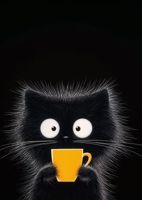 Black Cat with Coffee