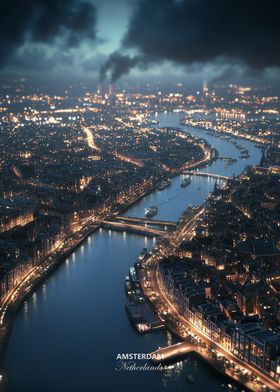 Amsterdam city Netherlands Night View