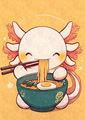 Cute Axolotl Eating Ramen