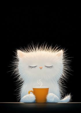 Cute Cat with Coffee