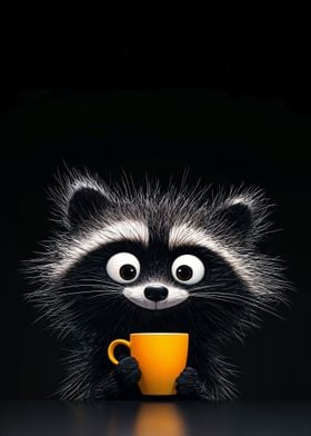 Cute Raccoon with Coffee