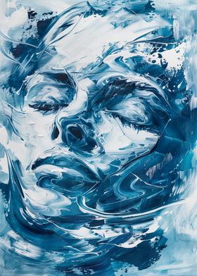 Abstract Blue and White Face