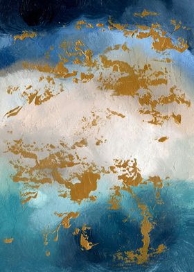 Abstract Gold & Blue Painting