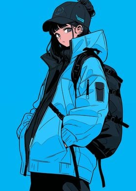 Anime Girl in Blue Jacket