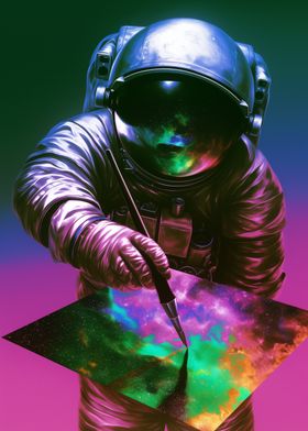 Astronaut Painting Nebula