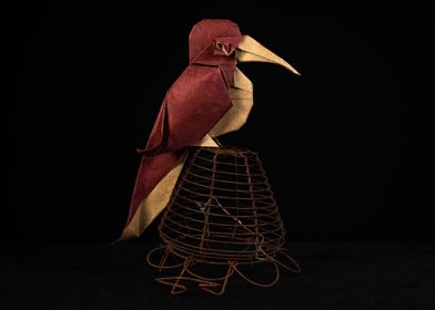 Origami Exotic Bird on Cage