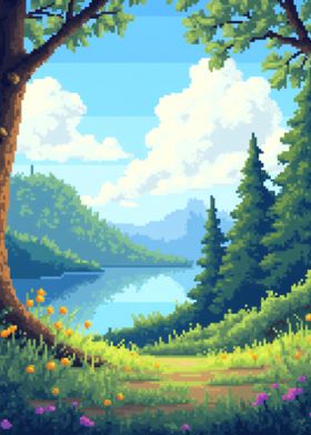 Pixelated Lake Landscape