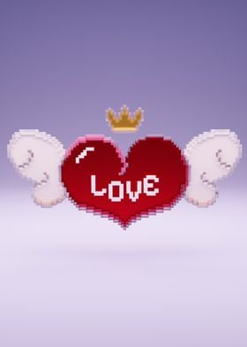 Pixel Heart with Wings