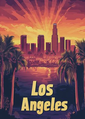 Los Angeles Skyline Sunset Poster