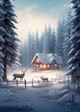 Winter Cabin in the Woods Christmas