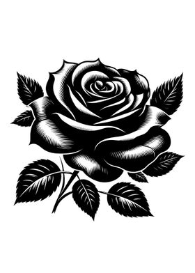 Black and White Rose Illustration floral graphic cute plant design 