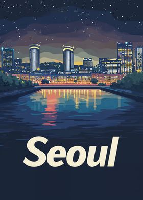 Seoul Cityscape Night Poster