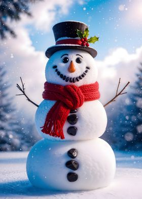 Smiling Snowman in Winter