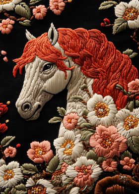 Embroidered Horse with Flowers