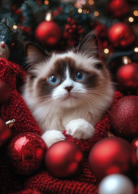 Cat in Christmas Ornaments