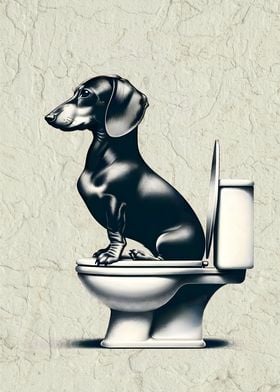 Dachshund on Toilet