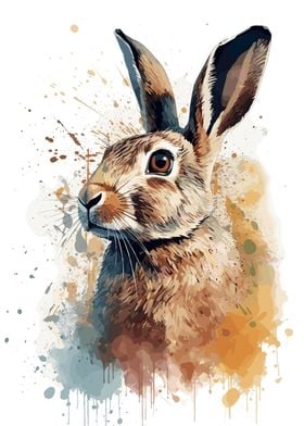 Watercolor Rabbit Portrait