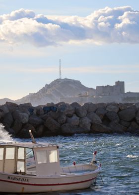 White Boat in Marseille Harbor