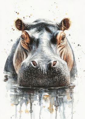 Hippopotamus Watercolor Painting