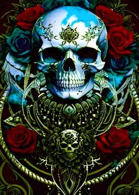 Skull with Roses and Ornate Design