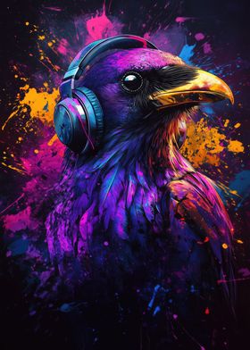 Raven with Headphones