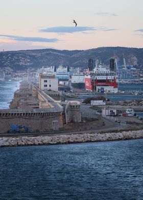 Harbor Breakwater with Ships in Marseille