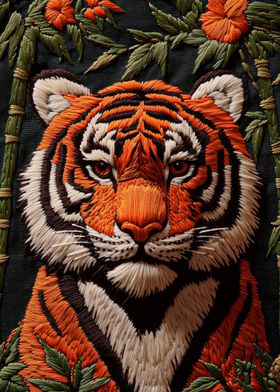 Embroidered Tiger Portrait