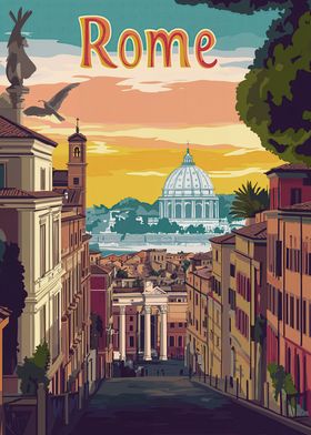 Rome Cityscape Illustration Poster