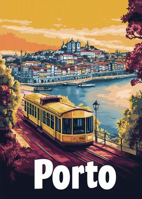 Porto Cityscape with Tram Poster