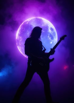 Silhouette Guitarist Under Moon