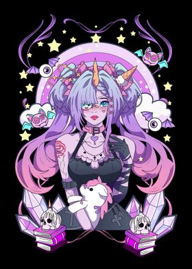 Pastel Goth Anime Girl Unicorn Kawaii