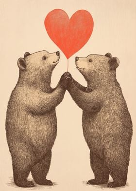 Bears and Heart Balloon Love