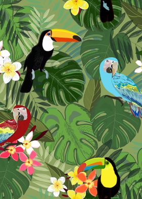 Tropical Birds & Flowers