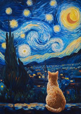 Starry Night Cat Painting