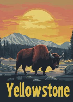 Yellowstone Bison Sunset Poster