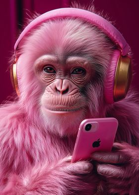 Pink Monkey with Headphones