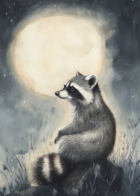 Raccoon Under Moonlight