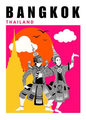 Bangkok Mid Century Collage Travel Poster