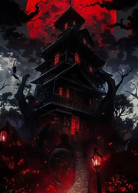 Haunted House Under Blood Moon