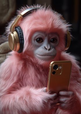 Pink Monkey with Headphones